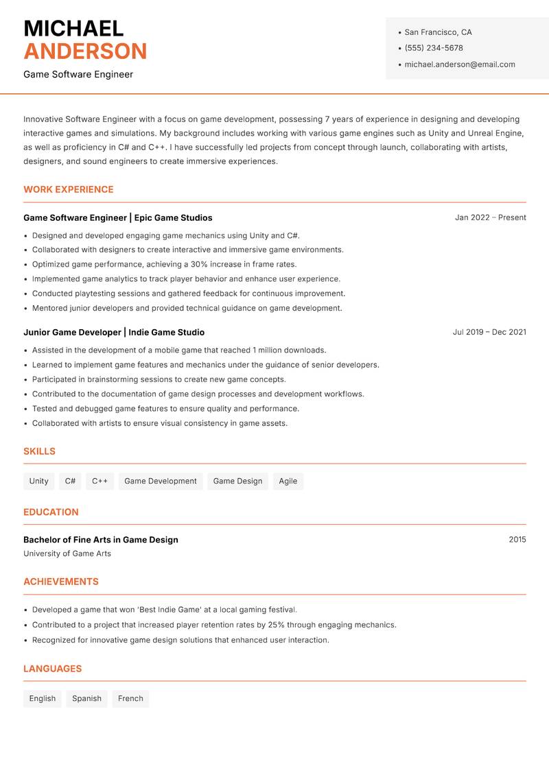 Software Engineer resume template — Modern Professional
