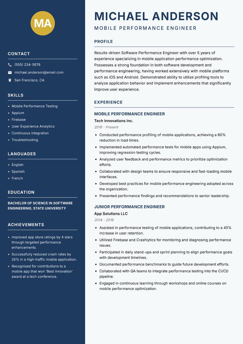 Software Performance Engineer resume template — Classic Clean