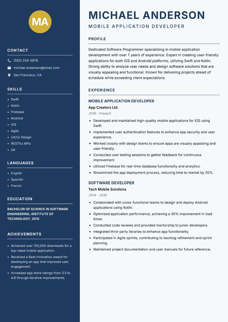 Software Programmer resume template — Classic Clean