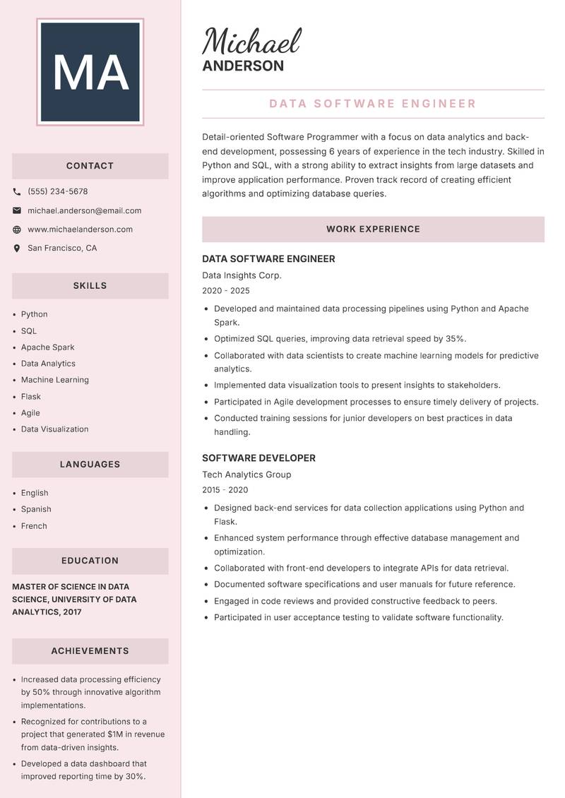 Software Programmer resume template — Executive