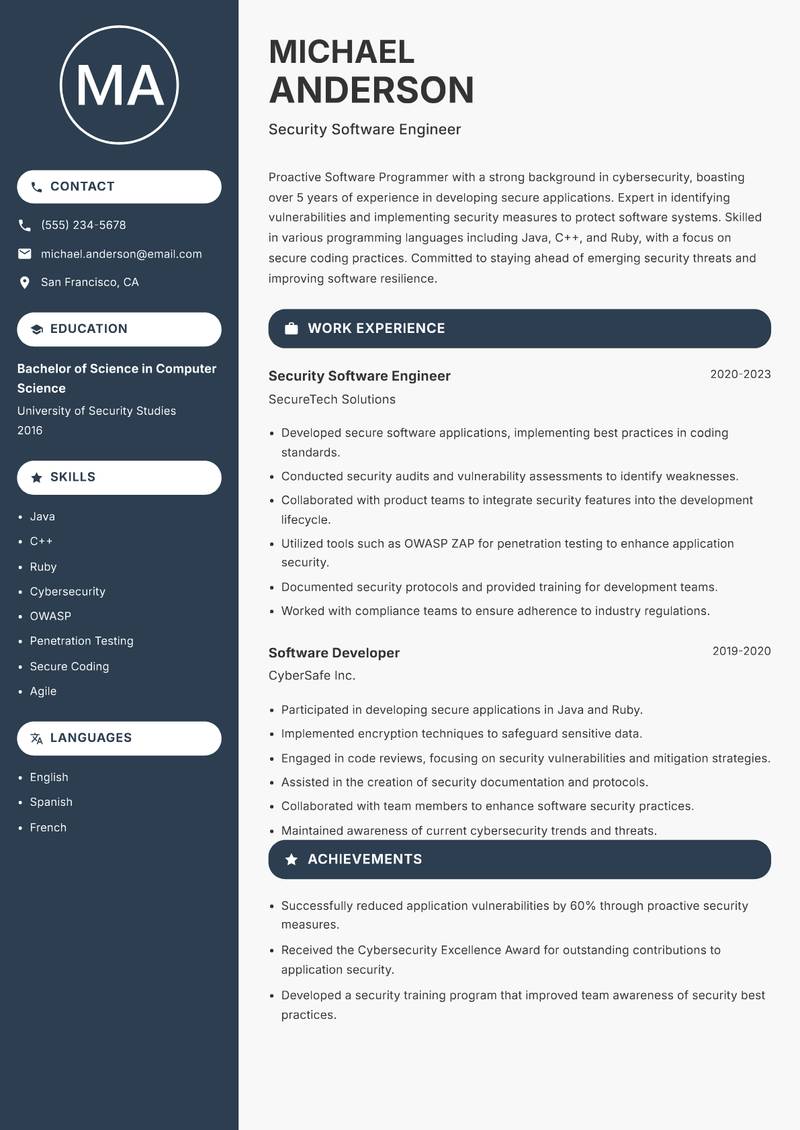 Software Programmer resume template — Compact