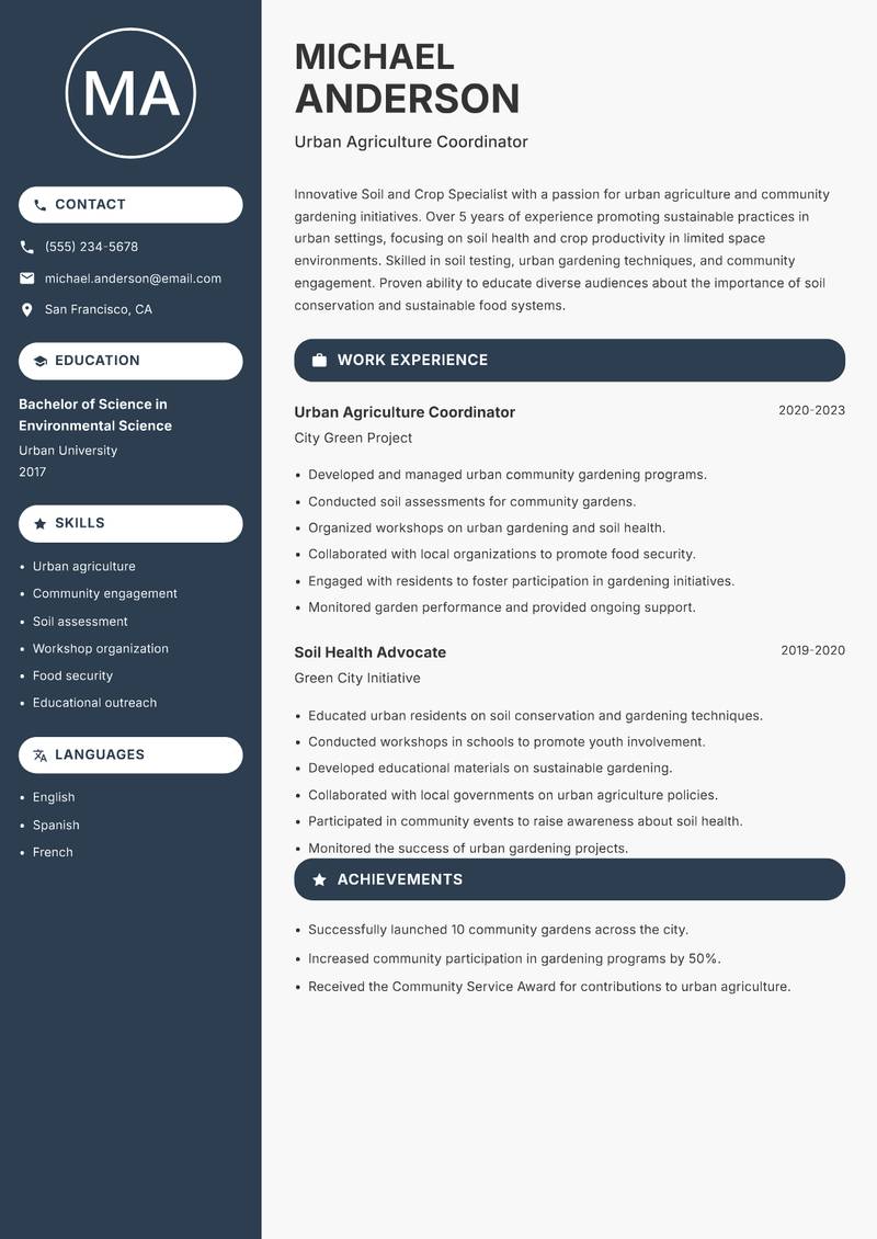 Soil and Crop Specialist resume template — Compact