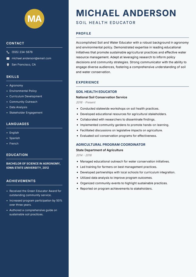 Soil and Water Educator resume template — Classic Clean