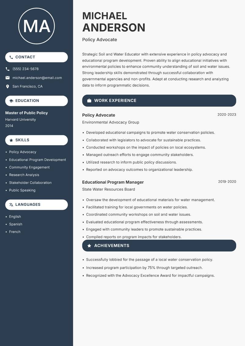 Soil and Water Educator resume template — Compact