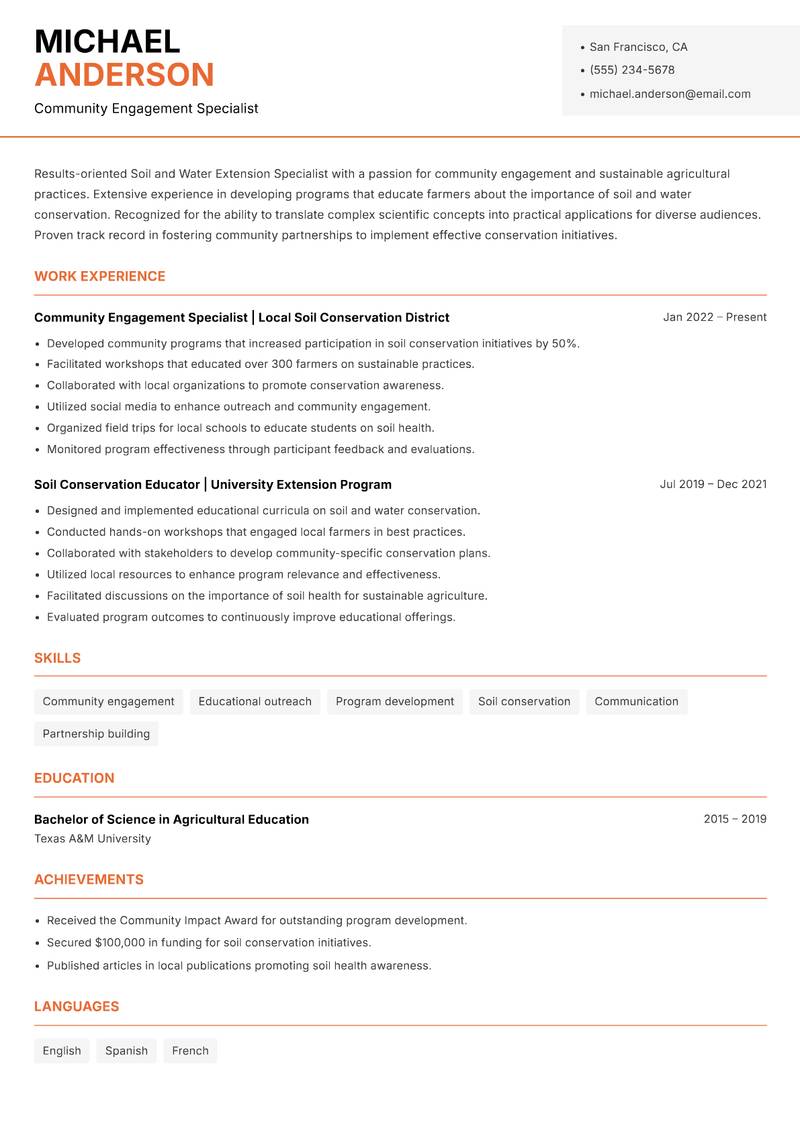 Soil and Water Extension Specialist resume template — Modern Professional