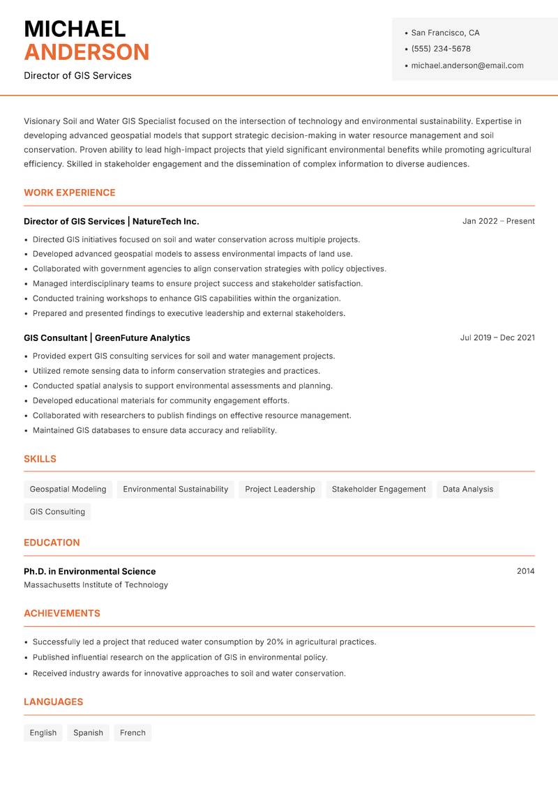 Soil and Water GIS Specialist resume template — Modern Professional