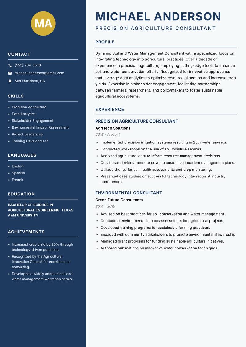 Soil and Water Management Consultant resume template — Classic Clean
