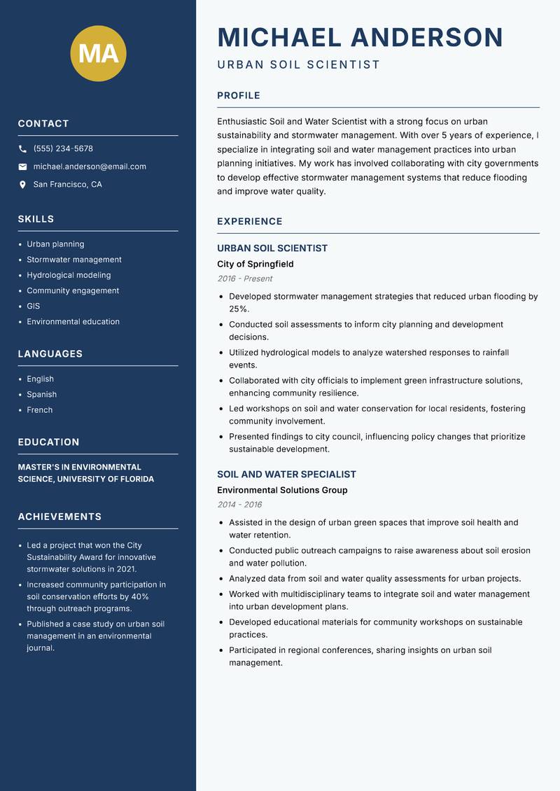 Soil and Water Scientist resume template — Classic Clean