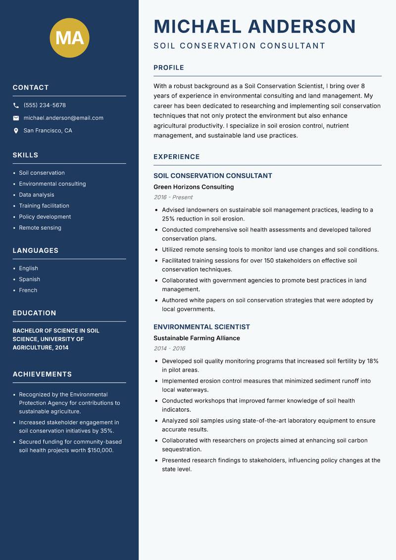 Soil Conservation Scientist resume template — Classic Clean