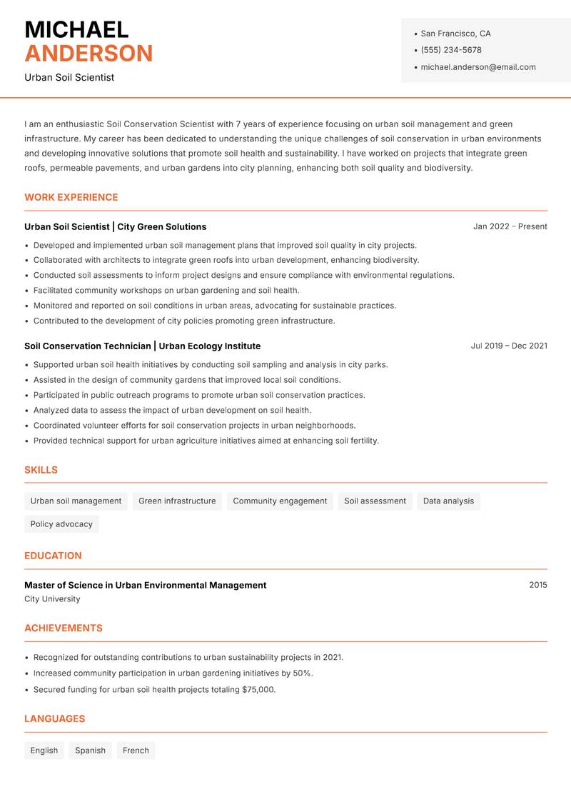 Soil Conservation Scientist resume template — Modern Professional