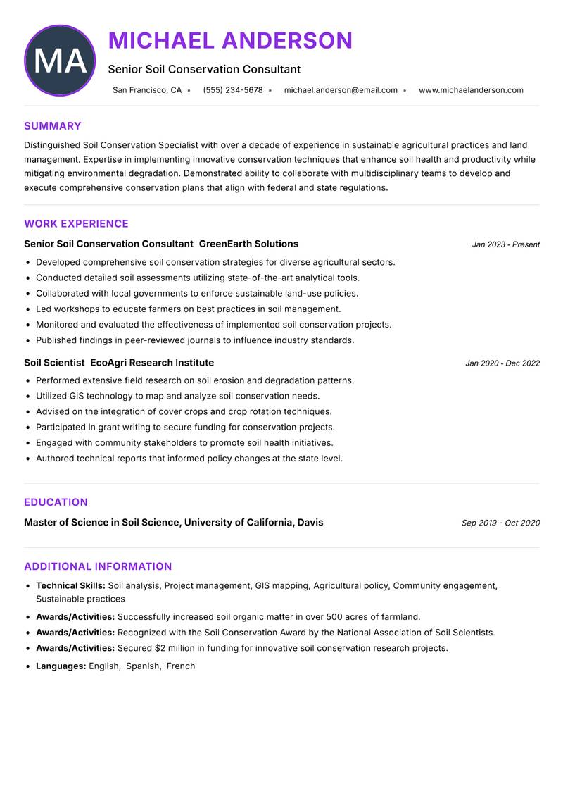 Soil Conservation Specialist resume example — ATS-friendly template