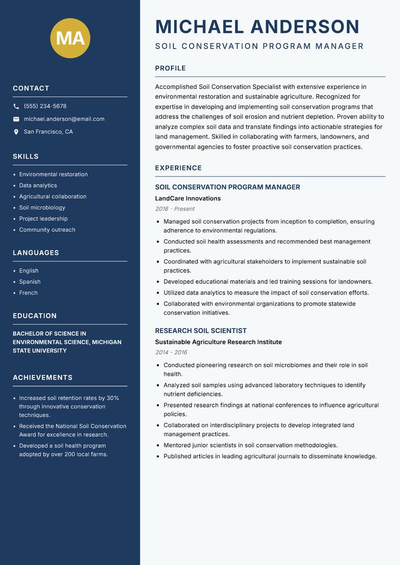 Soil Conservation Specialist resume template — Classic Clean
