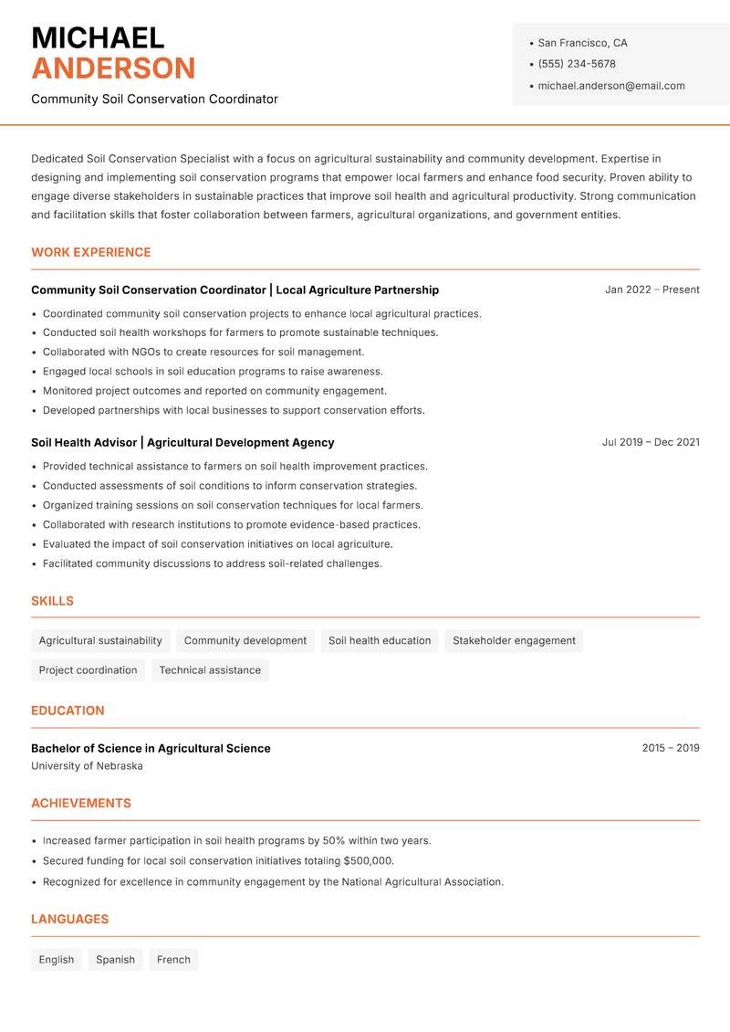 Soil Conservation Specialist resume template — Modern Professional