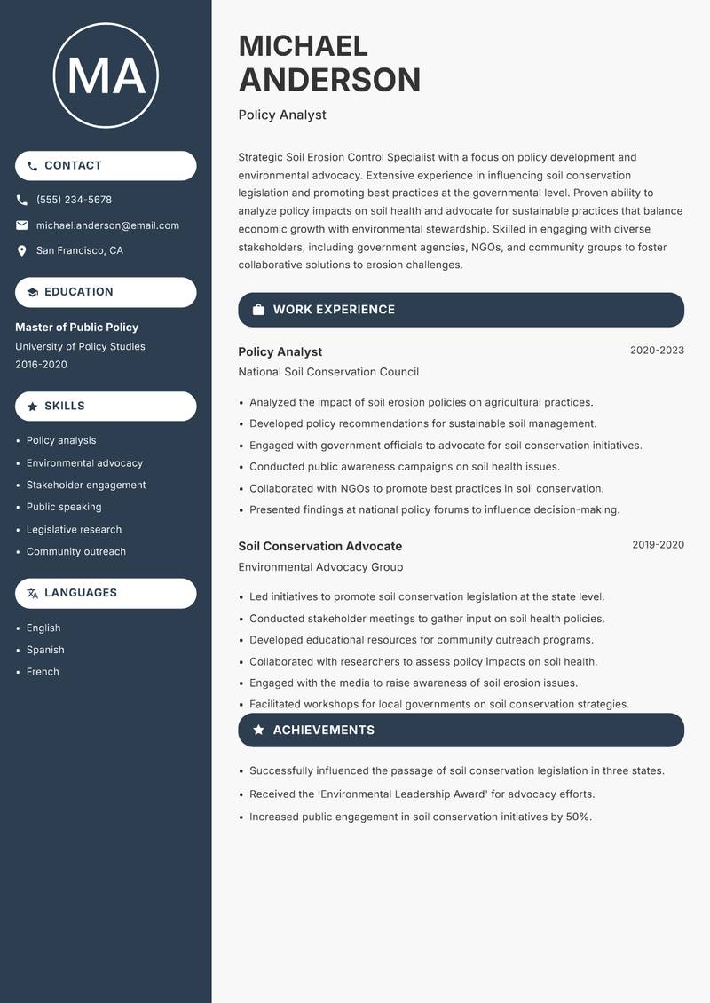 Soil Erosion Control Specialist resume template — Compact