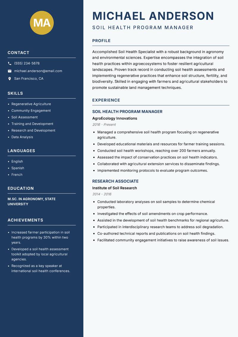 Soil Health Specialist resume template — Classic Clean