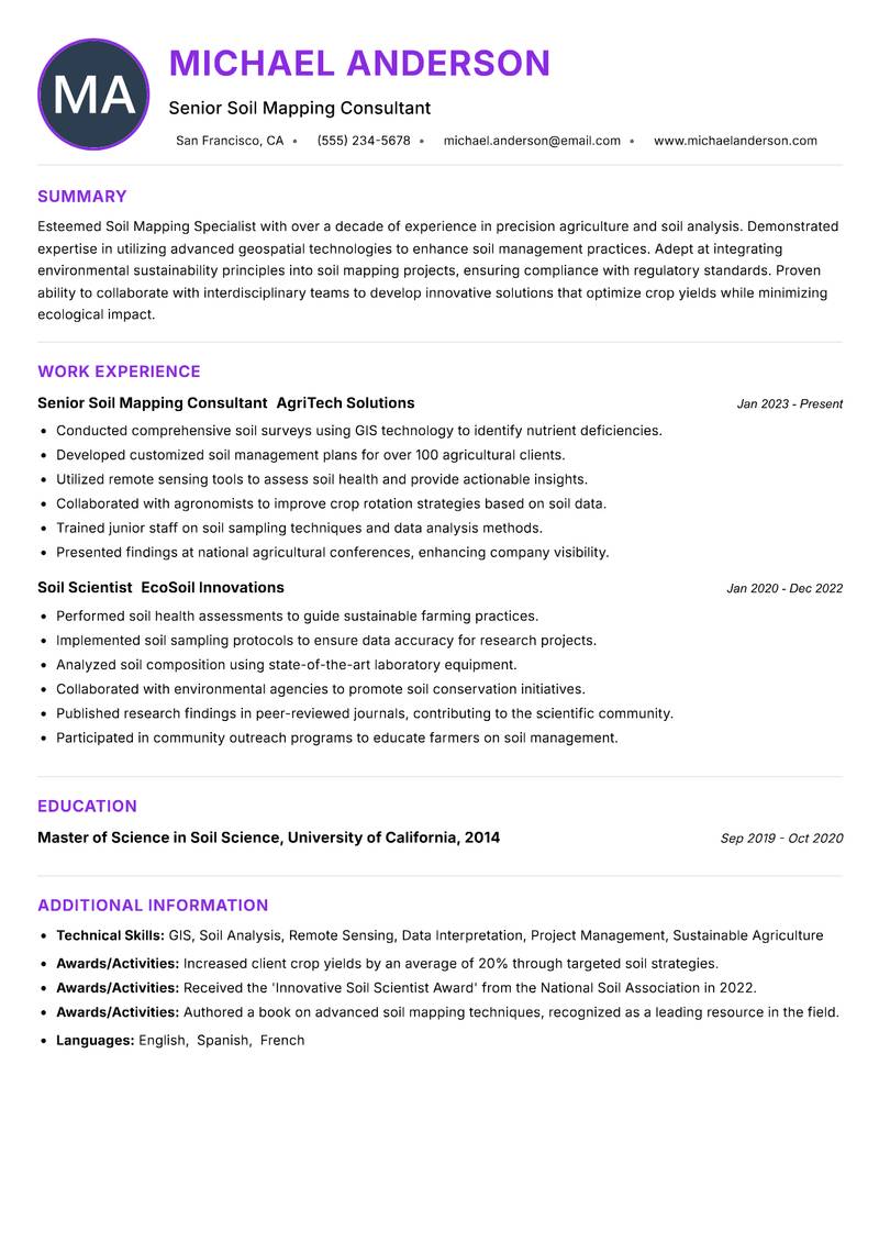 Soil Mapping Specialist resume example — ATS-friendly template