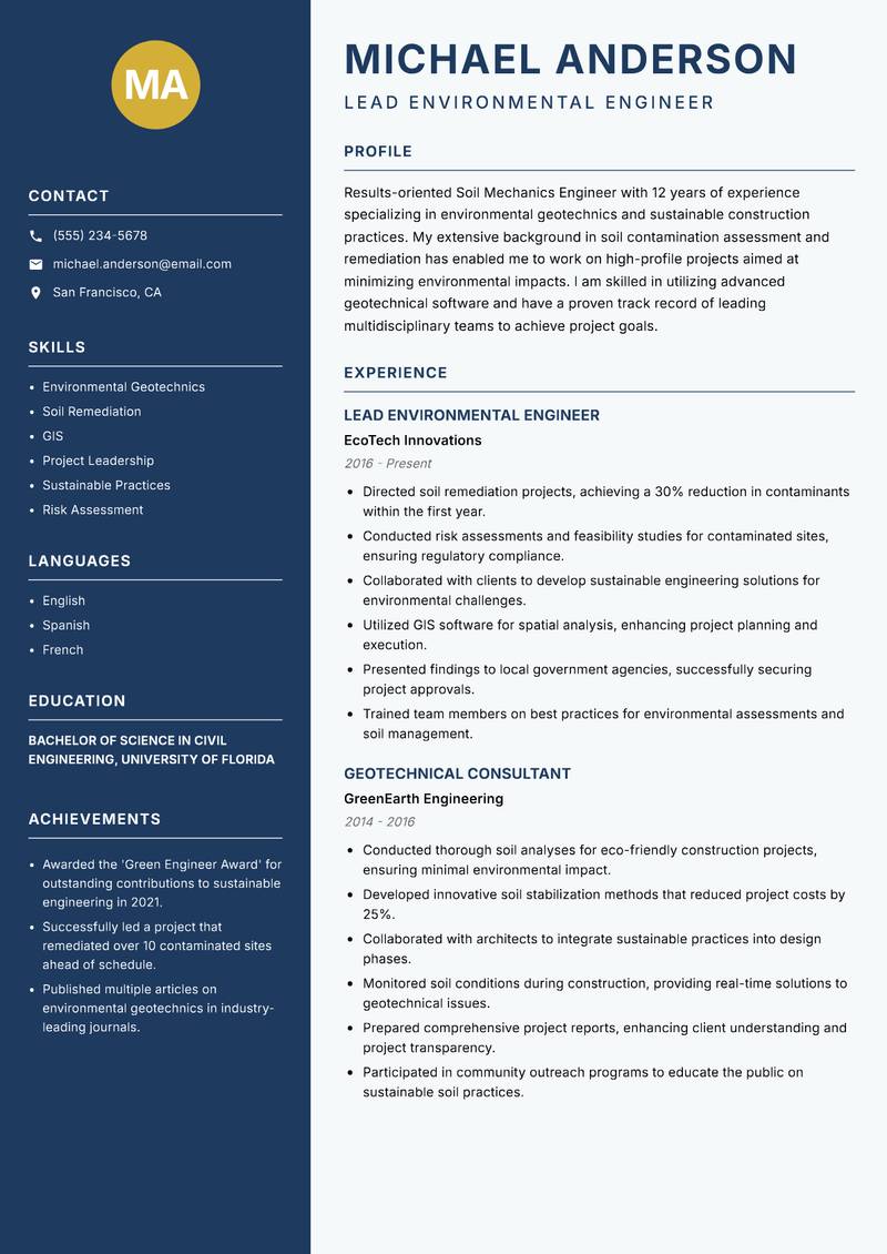 Soil Mechanics Engineer resume template — Classic Clean