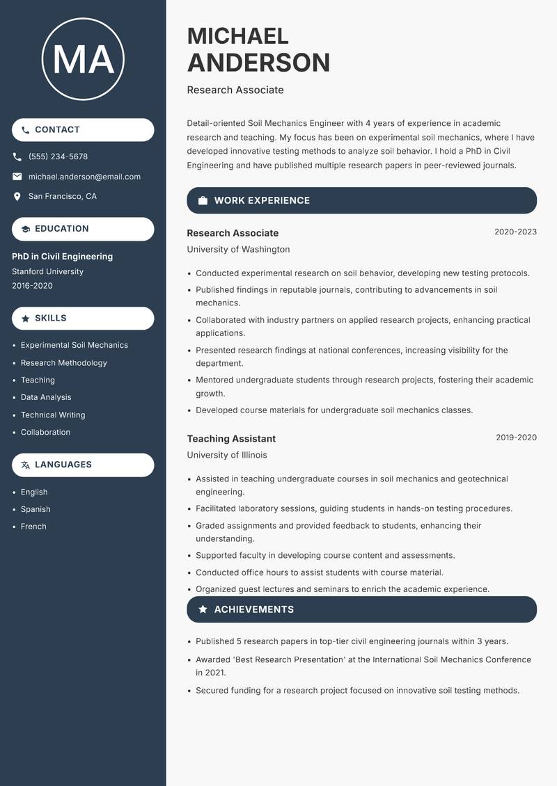 Soil Mechanics Engineer resume template — Compact
