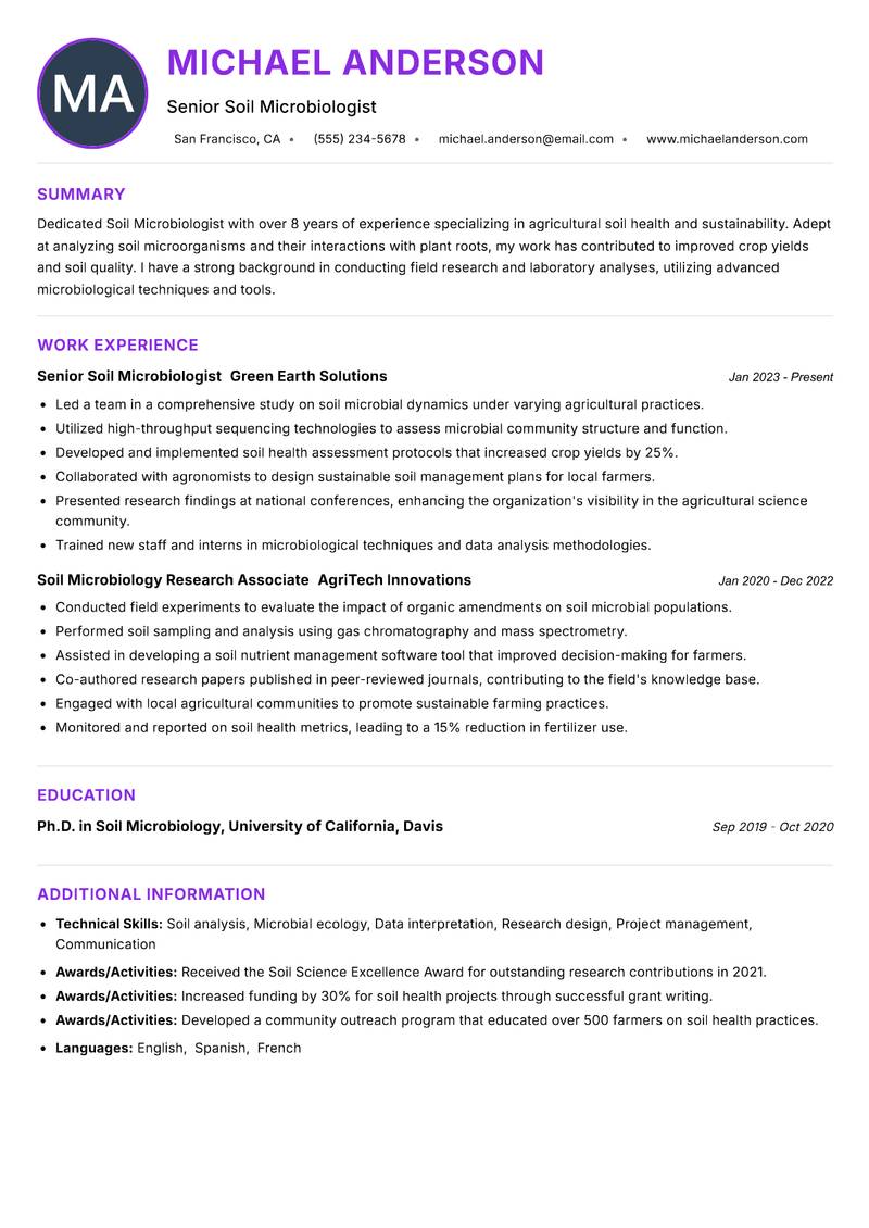 Soil Microbiologist resume example — ATS-friendly template