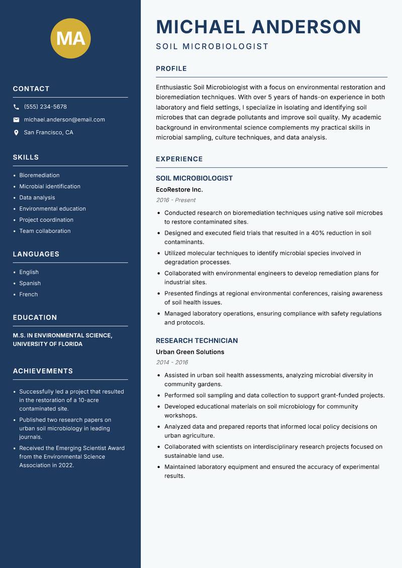 Soil Microbiologist resume template — Classic Clean