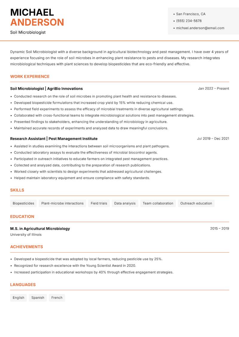 Soil Microbiologist resume template — Modern Professional