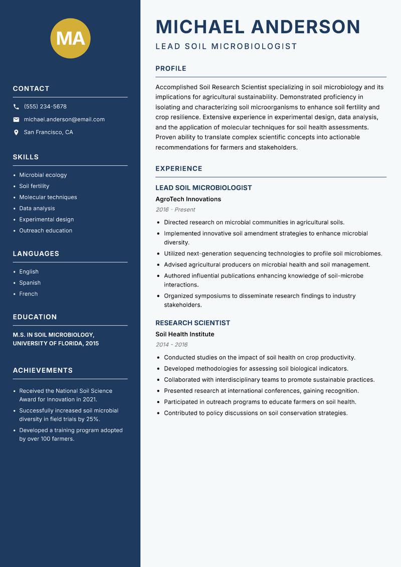 Soil Research Scientist resume template — Classic Clean