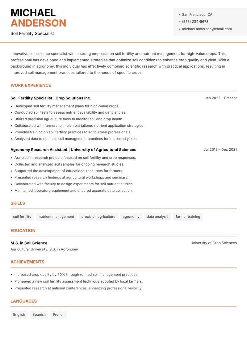 Soil Science Specialist resume template — Modern Professional