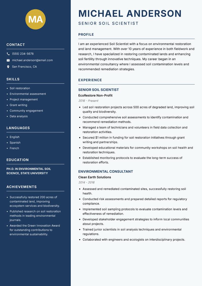 Soil Scientist resume template — Classic Clean