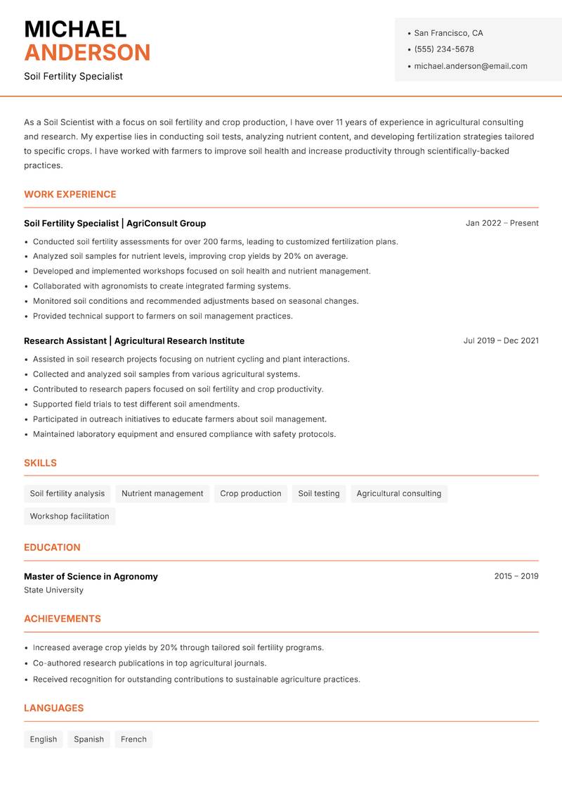 Soil Scientist resume template — Modern Professional