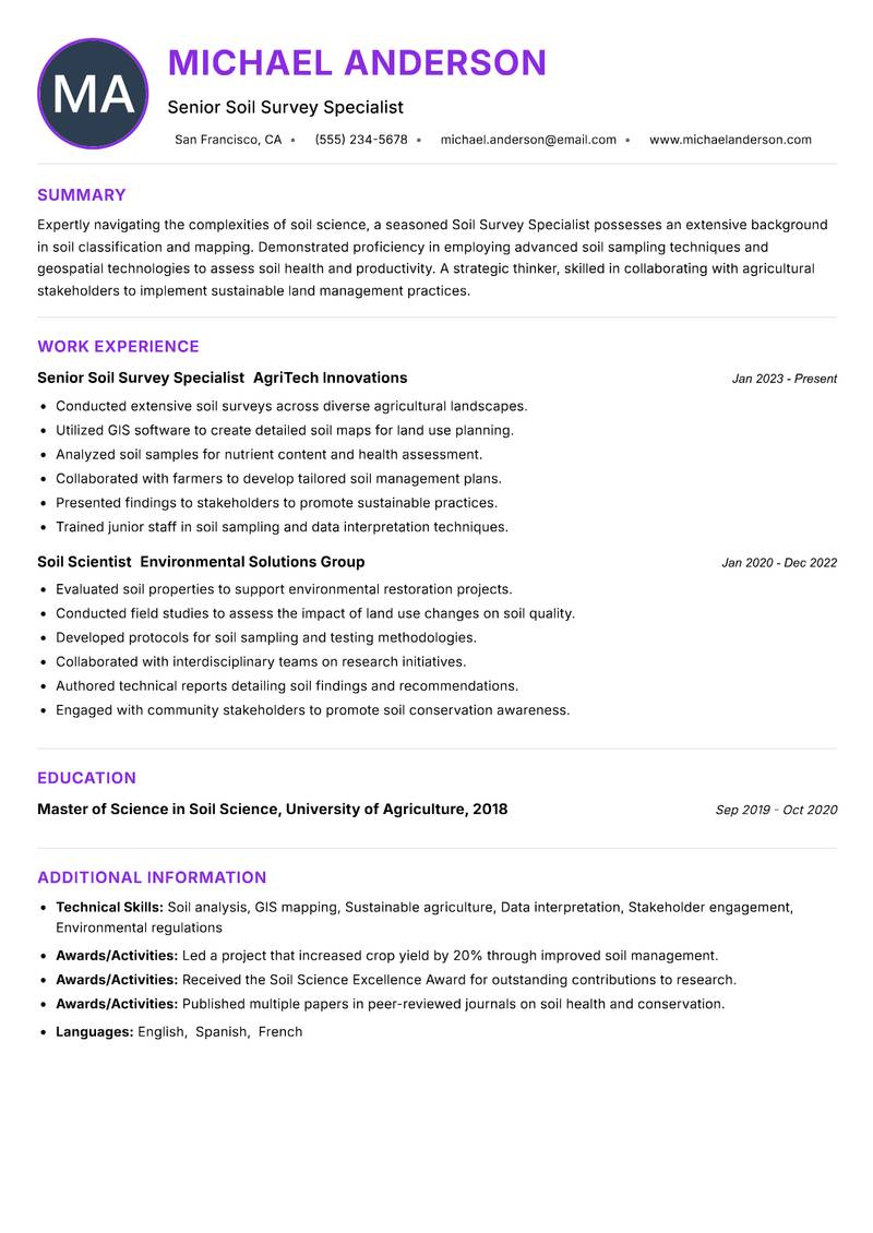 Soil Survey Specialist resume example — ATS-friendly template