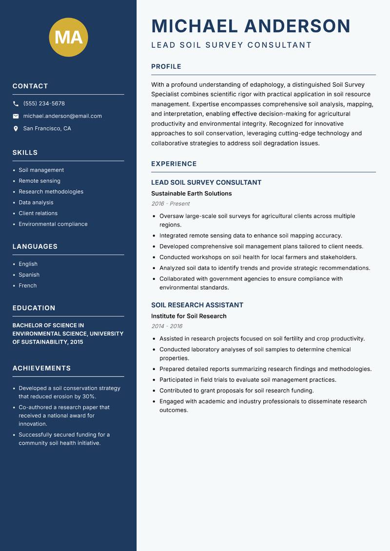 Soil Survey Specialist resume template — Classic Clean