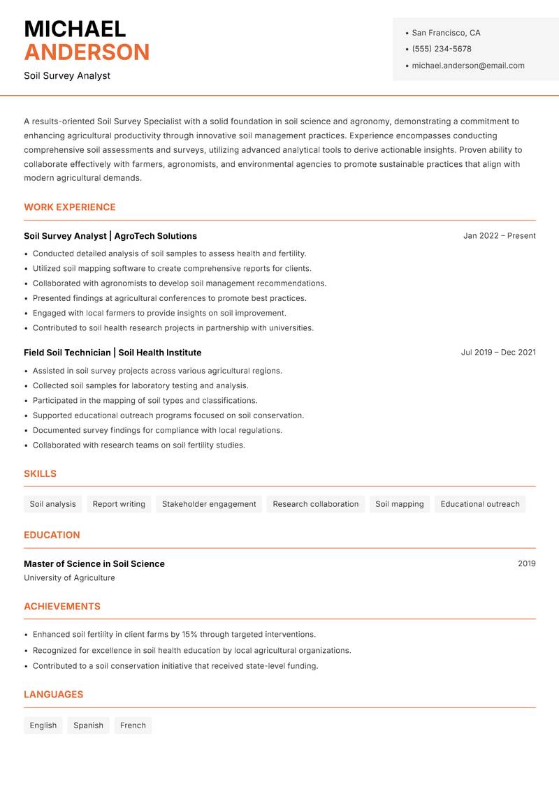 Soil Survey Specialist resume template — Modern Professional