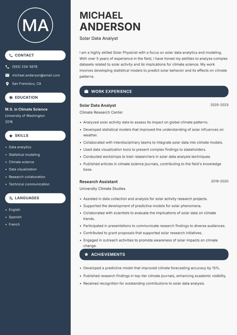 Solar Physicist resume template — Compact