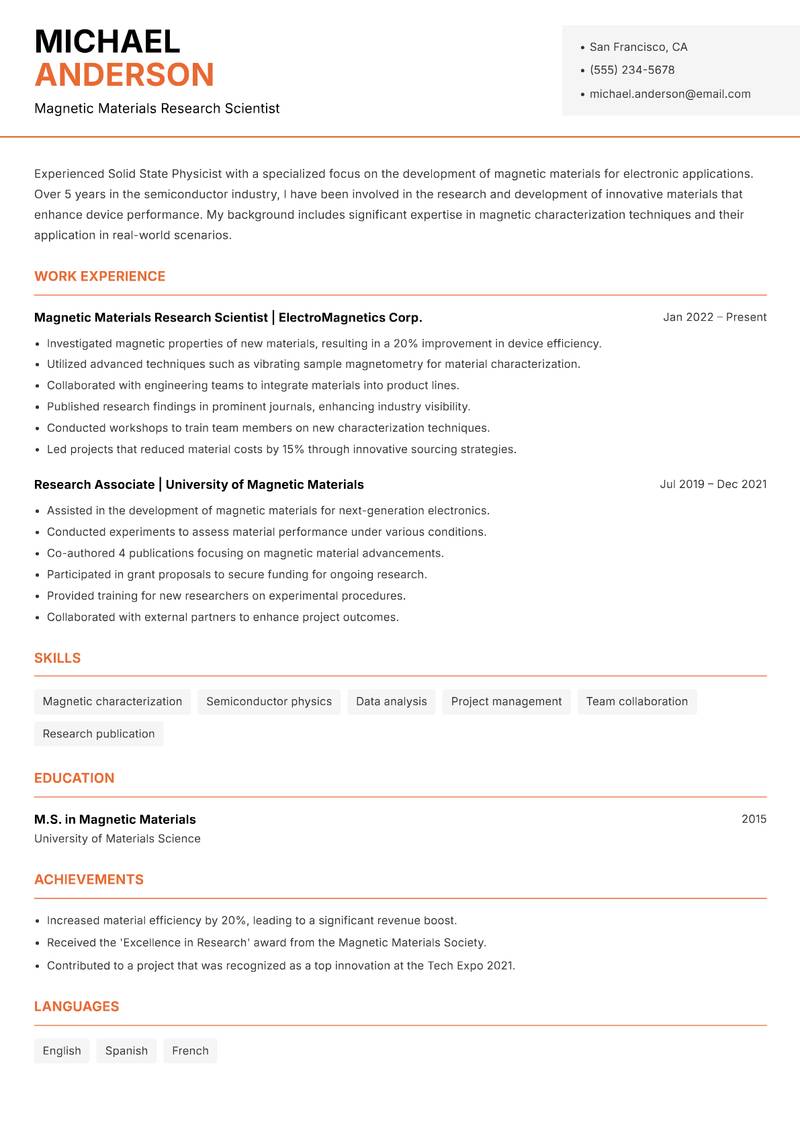 Solid State Physicist resume template — Modern Professional