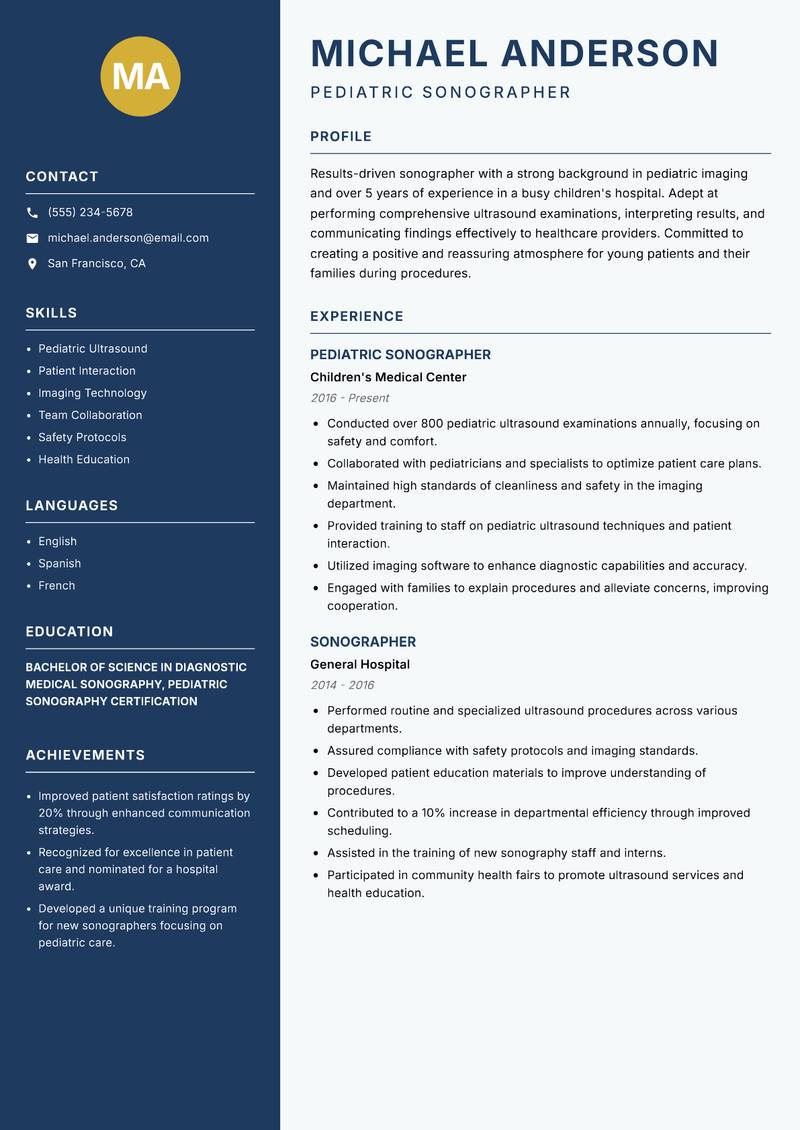 Sonographer resume template — Classic Clean