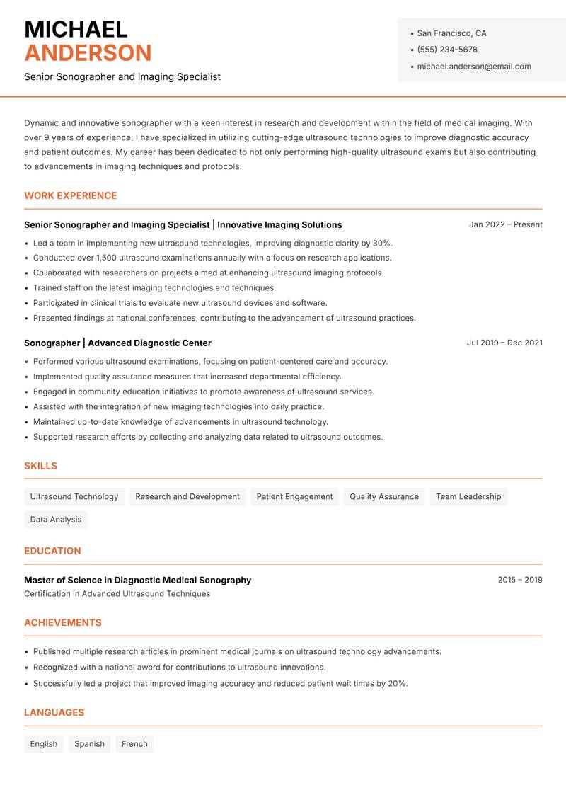 Sonographer resume template — Modern Professional
