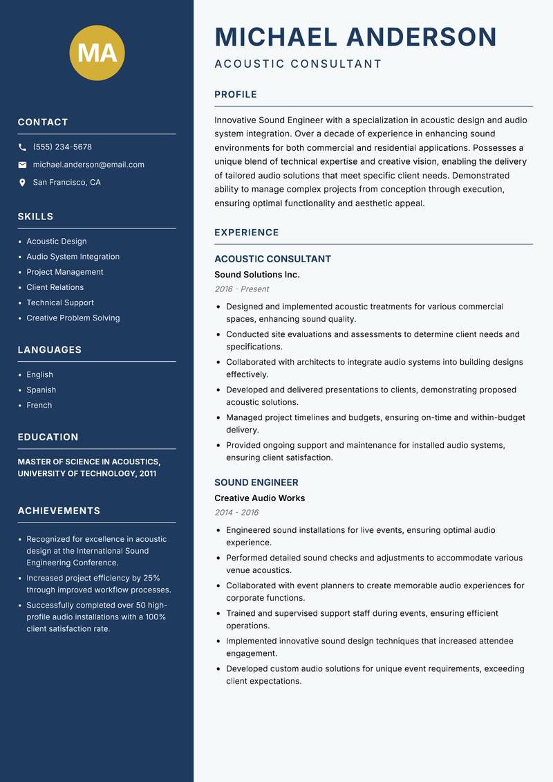 Sound Engineer resume template — Classic Clean