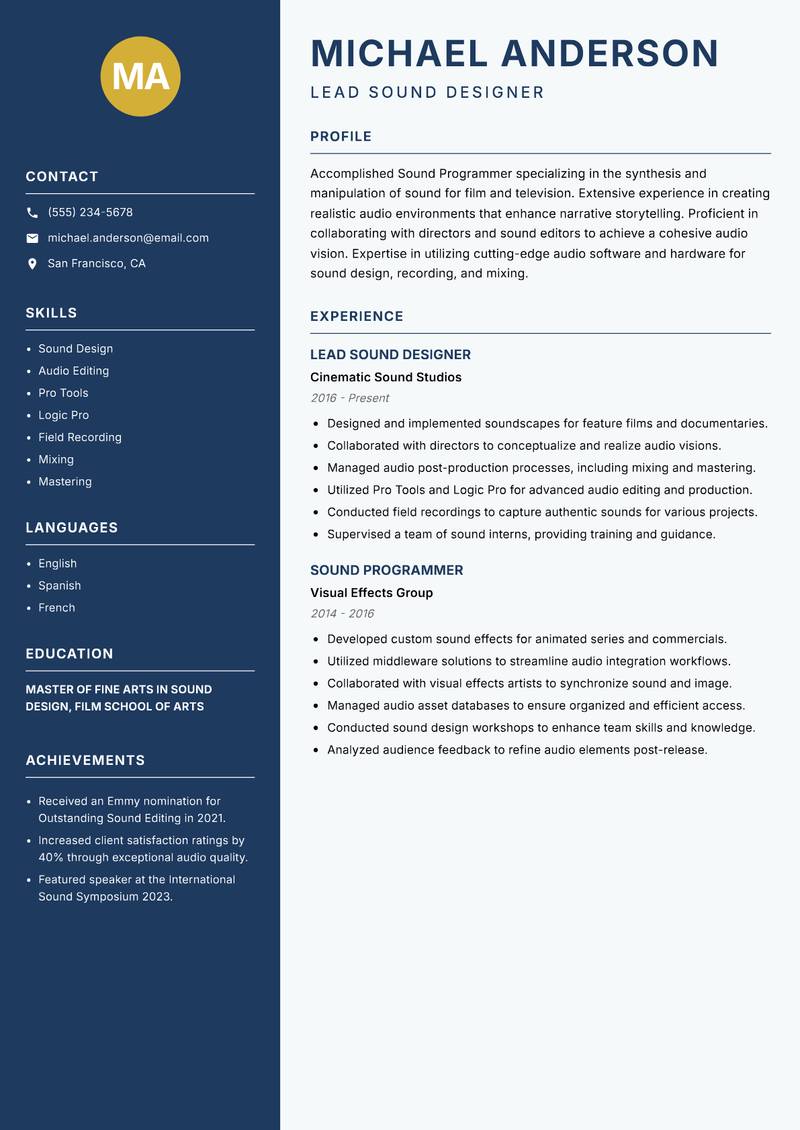 Sound Programmer resume template — Classic Clean
