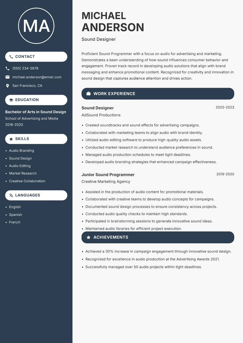 Sound Programmer resume template — Compact