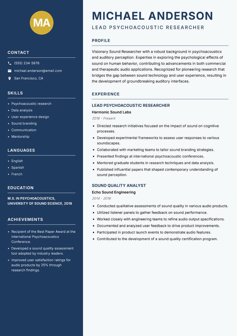 Sound Researcher resume template — Classic Clean