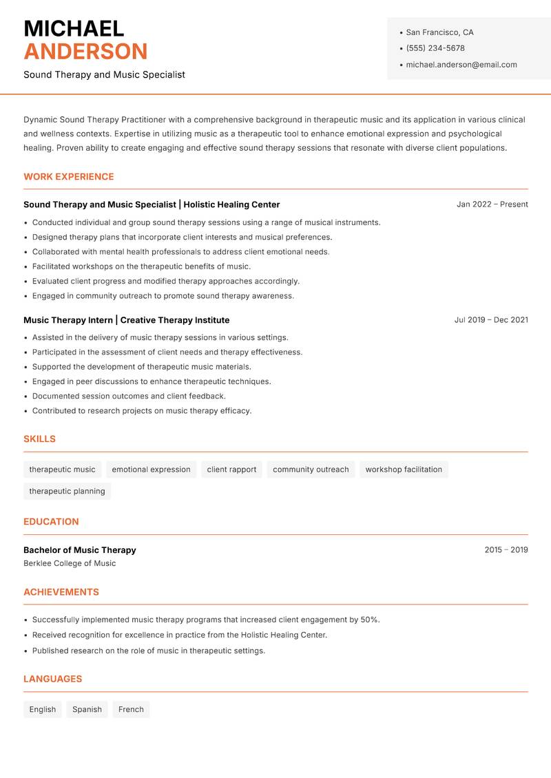 Sound Therapy Practitioner resume template — Modern Professional