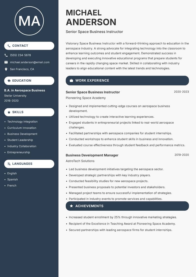 Space Business Instructor resume template — Compact