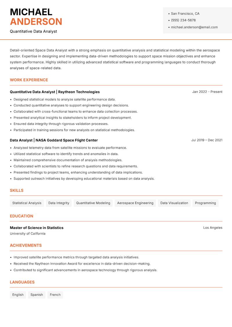Space Data Analyst resume template — Modern Professional