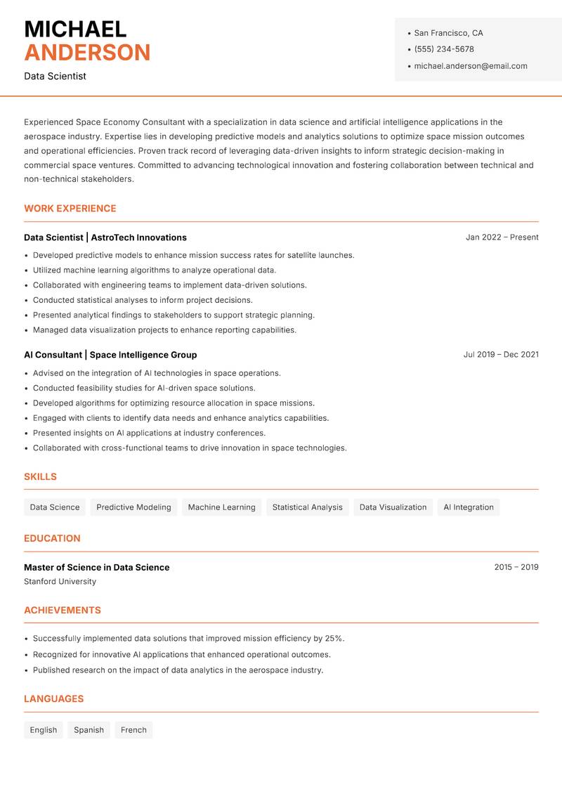 Space Economy Consultant resume template — Modern Professional