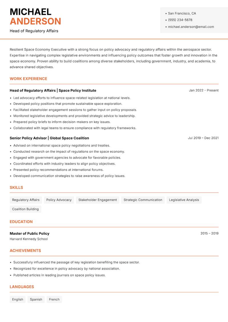 Space Economy Executive resume template — Modern Professional