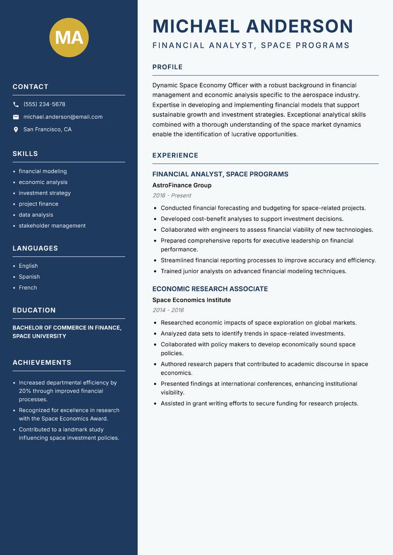 Space Economy Officer resume template — Classic Clean
