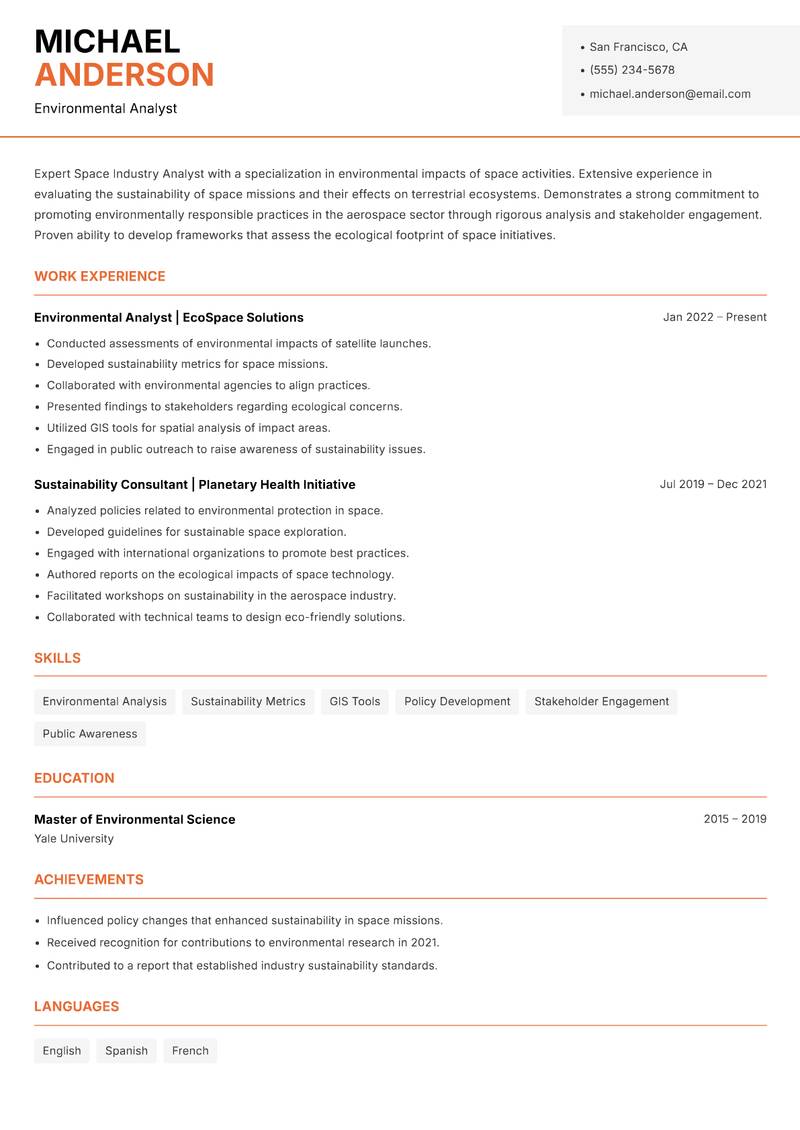 Space Industry Analyst resume template — Modern Professional