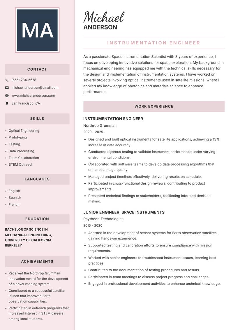 Space Instrumentation Scientist resume template — Executive