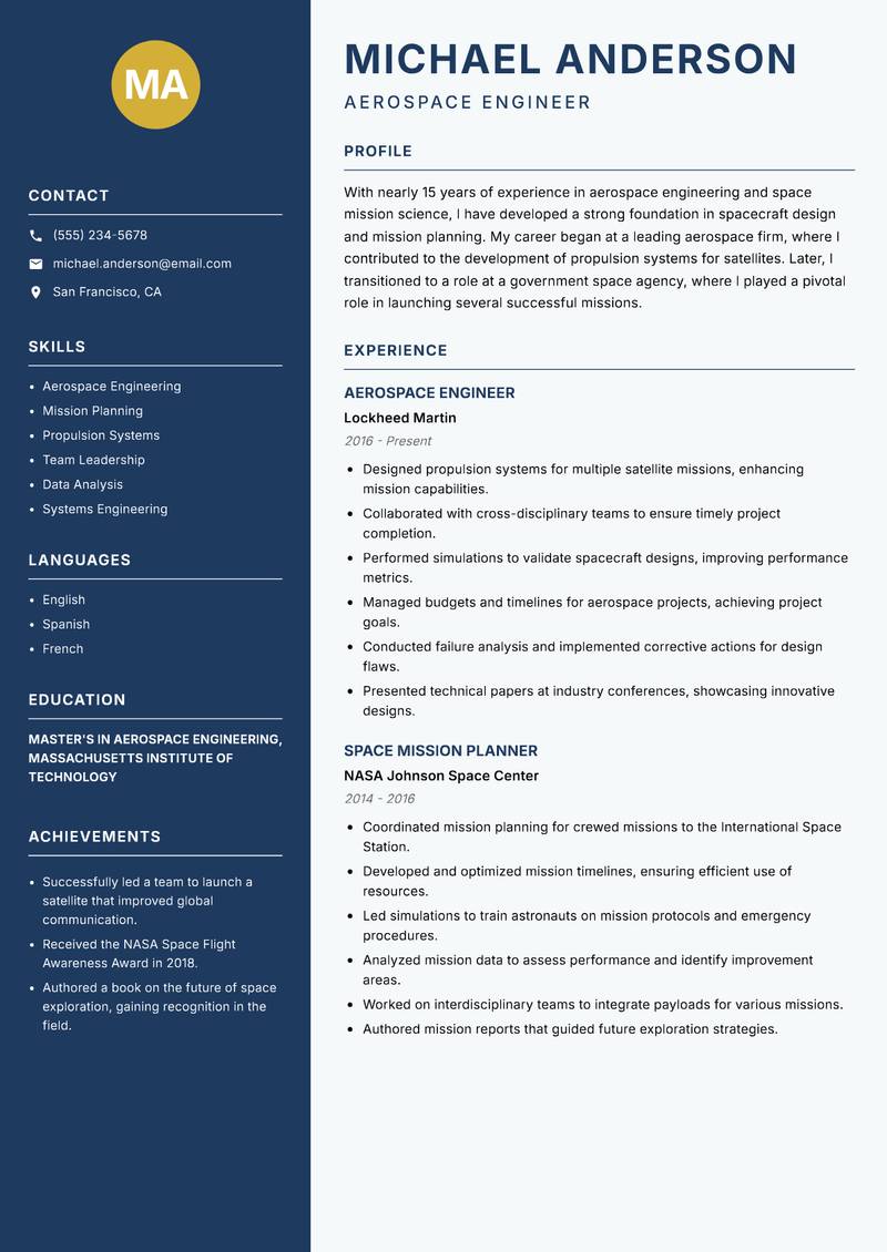 Space Mission Scientist resume template — Classic Clean
