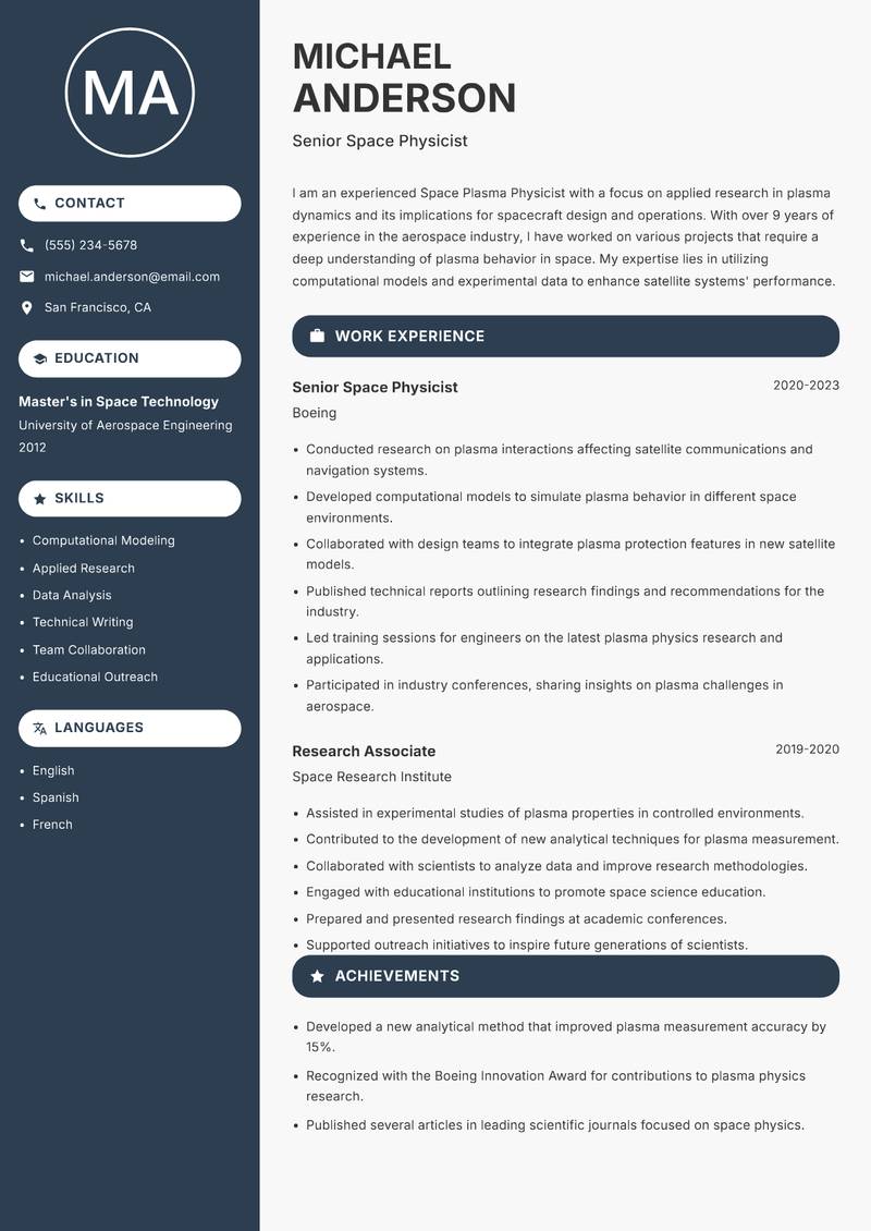 Space Plasma Physicist resume template — Compact